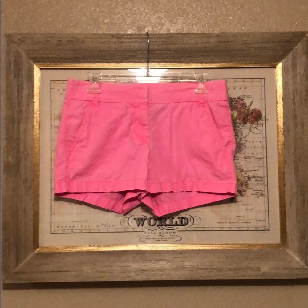 Pink J Crew 3 inch chino shorts